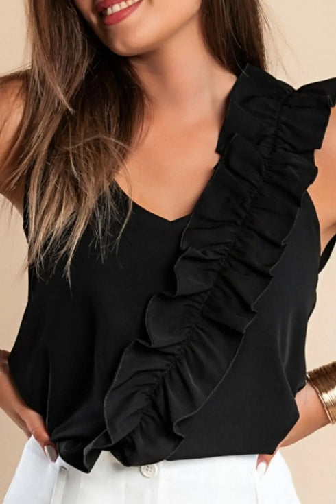 'Verity' Ruffle Wrap Tank Top - Celes Fashion